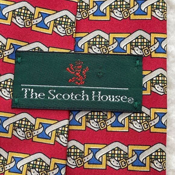 The Scotch House Neck Tie Red Print 100% Silk Made in England - Picture 1 of 9
